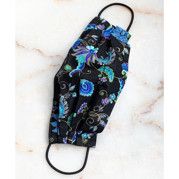 ( 1 LEFT ) ADULT CLOTH FACE MASK_BLACK/BLUE SWIRL - Picture 4 of 9